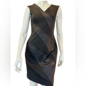 Karen Millen Black Sheath Pencil Dress Size US 8 Sleeveless V-Neck Work Cocktail